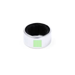 A silver ring with a black interior, designed to prevent drips from drink bottles.
