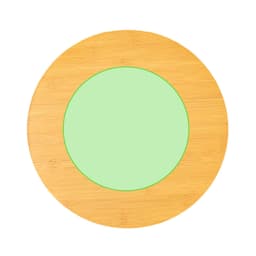 A round Meltem Tray featuring a natural bamboo rim and a green centre. It has a simple design and a logo.