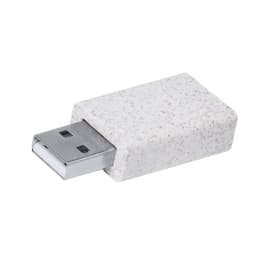 A textured grey USB drive with a silver connector. The drive is rectangular and features a smooth surface.
