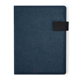 A dark blue Linnoa folder with a black elastic strap, designed for office and business use.