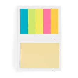 Sticky note and flag set in vibrant colours: turquoise, green, pink, yellow, and a yellow notepad section. Features branding.