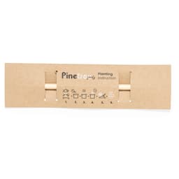 A cardboard packaging with planting instructions and two grey-lead pencils attached. The packaging has a logo.