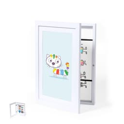 A white picture frame displaying a cartoon cat illustration. The frame is partially open, revealing space for multiple images.