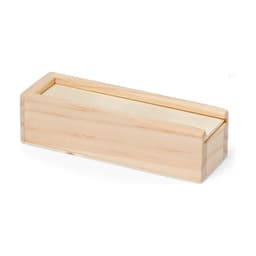 A wooden box with a smooth finish and a sliding lid, featuring a light, natural wood colour.