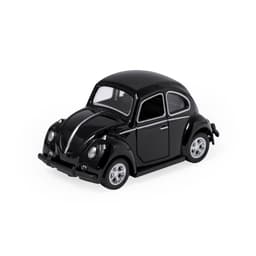 A black vintage car toy model with silver detailing and wheels, featuring a classic rounded design.