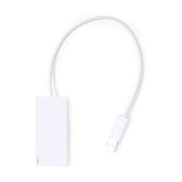 A white USB hub with a flexible cable, designed for connecting devices. Features a minimalistic design.