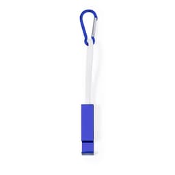 A blue charging cable with a carabiner attachment, designed for convenience and portability.