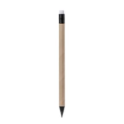 A grey-lead pencil with a natural wood shaft, black ferrule, and eraser on top. It includes a logo.