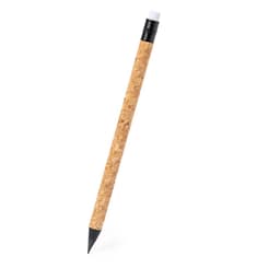 A cork pencil with a black tip and eraser, featuring a textured cork body and a black band.