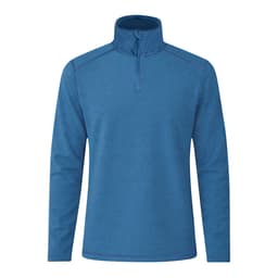 A polar fleece jacket in a vibrant blue colour, featuring a zip neck design and long sleeves. It has a branding logo.