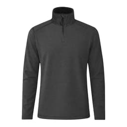 A polar fleece jacket in dark grey with a zip collar and long sleeves, featuring a logo.