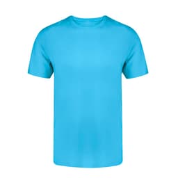 A turquoise adult colour T-shirt with a crew neck and short sleeves, featuring a logo.