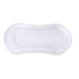 A transparent inflatable lounge chair in a curved shape, suitable for leisure activities outdoors.