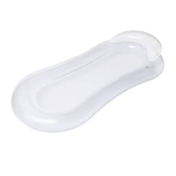 A clear inflatable lounge chair with a smooth surface and a curved headrest, ideal for leisure activities outdoors.