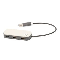 A USB hub with two standard USB ports and one USB-C connector, featuring a grey and cream design.