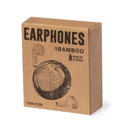 A brown cardboard box containing Krofin Earphones, featuring a simple illustration of the earbuds.