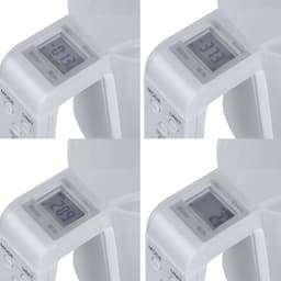 A white Plazix measuring scale with a digital display, showing various water measurements.