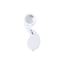 A white magnifying glass with a 30X zoom feature, featuring a handle and a logo.
