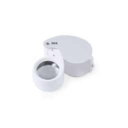 A white magnifying glass with a circular design and 30X magnification capability. It features a logo.
