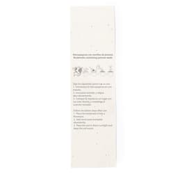 A seed bookmark containing petunia seeds, featuring a natural paper texture and a logo.
