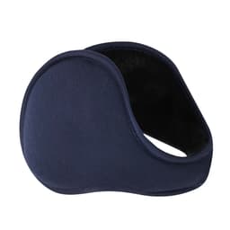 A navy blue ear warmer with a soft inner lining and a simple design, featuring a logo.