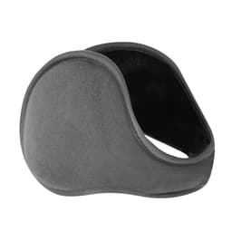 A grey ear warmer with a soft fabric finish and an integrated logo, designed to cover the ears for warmth.
