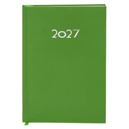 A green diary with a silver embossed year "2027" on the front cover. It features a logo on the back.