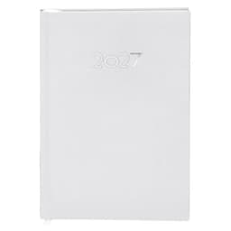 A white diary for the year 2027 with a subtle embossed design and a ribbon bookmark.