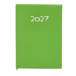 A green diary with the year "2027" embossed on the cover and a ribbon bookmark. It has a logo on the front.