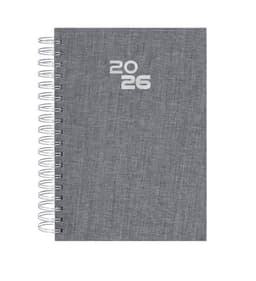 A grey spiral-bound diary featuring a simple design, with the year '2026' displayed on the front cover.