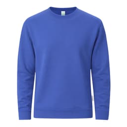 A blue jumper featuring long sleeves and a crew neckline, with a small branding label on the side.