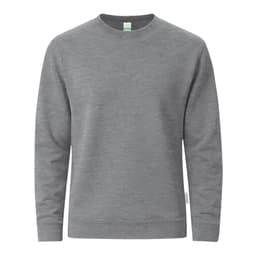 A grey jumper featuring a crew neck and long sleeves, with a small logo on the side.