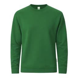 A green hoodie with a crew neck design and long sleeves. It features a label on the side.