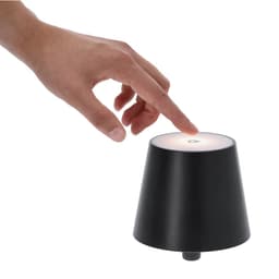 A black lamp with a conical shape, featuring a touch-sensitive top and a soft light.