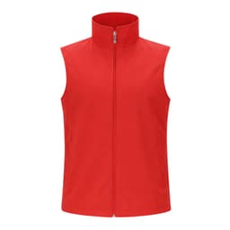 A red vest with a high collar and a front zip. The item features a logo on it.
