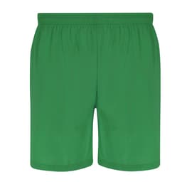 Green dress shorts featuring an elastic waistband and a simple design, with a logo present on the garment.