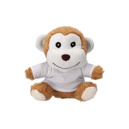 A plush monkey toy with a brown and cream colour scheme, wearing a white shirt, featuring a friendly expression.