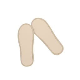 A pair of beige insoles with a neutral design, featuring a subtle border. The product includes branding.
