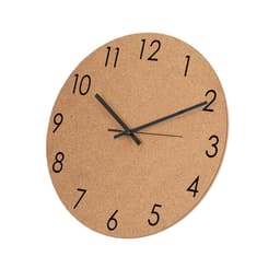 A round cork wall clock with black numbers and hands, featuring a minimalist design suitable for home decor.