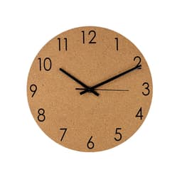 A round cork wall clock featuring black numbers and hands, showcasing a natural aesthetic perfect for home decor.