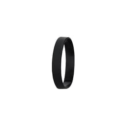 A black silicon wristband with a smooth finish. The product features a branding logo.