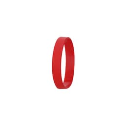 A red silicone wristband with a smooth, flat design. It features a logo but no text or badges.