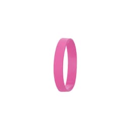 A pink silicone wristband with a smooth, simple design, featuring a logo.