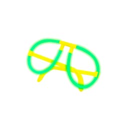 A novelty eyewear item made of bright green and yellow flexible plastic tubing. Features a playful design.