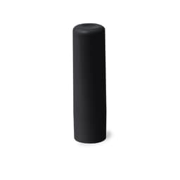 A black lip balm tube with a smooth, cylindrical shape and a rounded top. Contains a logo.