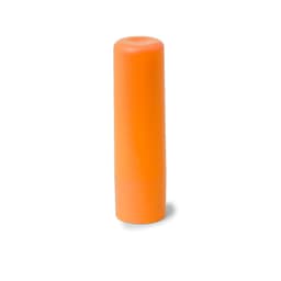 An orange lip balm tube with a smooth, rounded top and a simple design, featuring a brand logo.