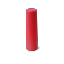 A red lip balm tube with a smooth, matte finish and a rounded top. It features a branding logo.