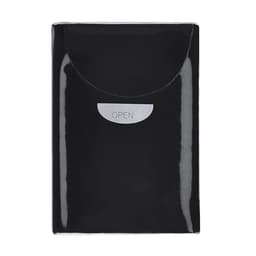 A black packet of Farnex Tissues featuring a glossy finish and a designated opening area.