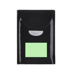A black tissue box with a green opening section and a logo on the front.
