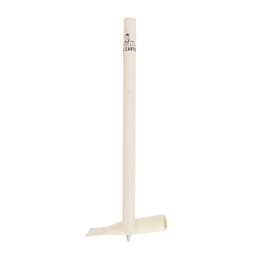 A pen in a cream colour with a unique shape, featuring a branding logo. Ideal for writing and note-taking.